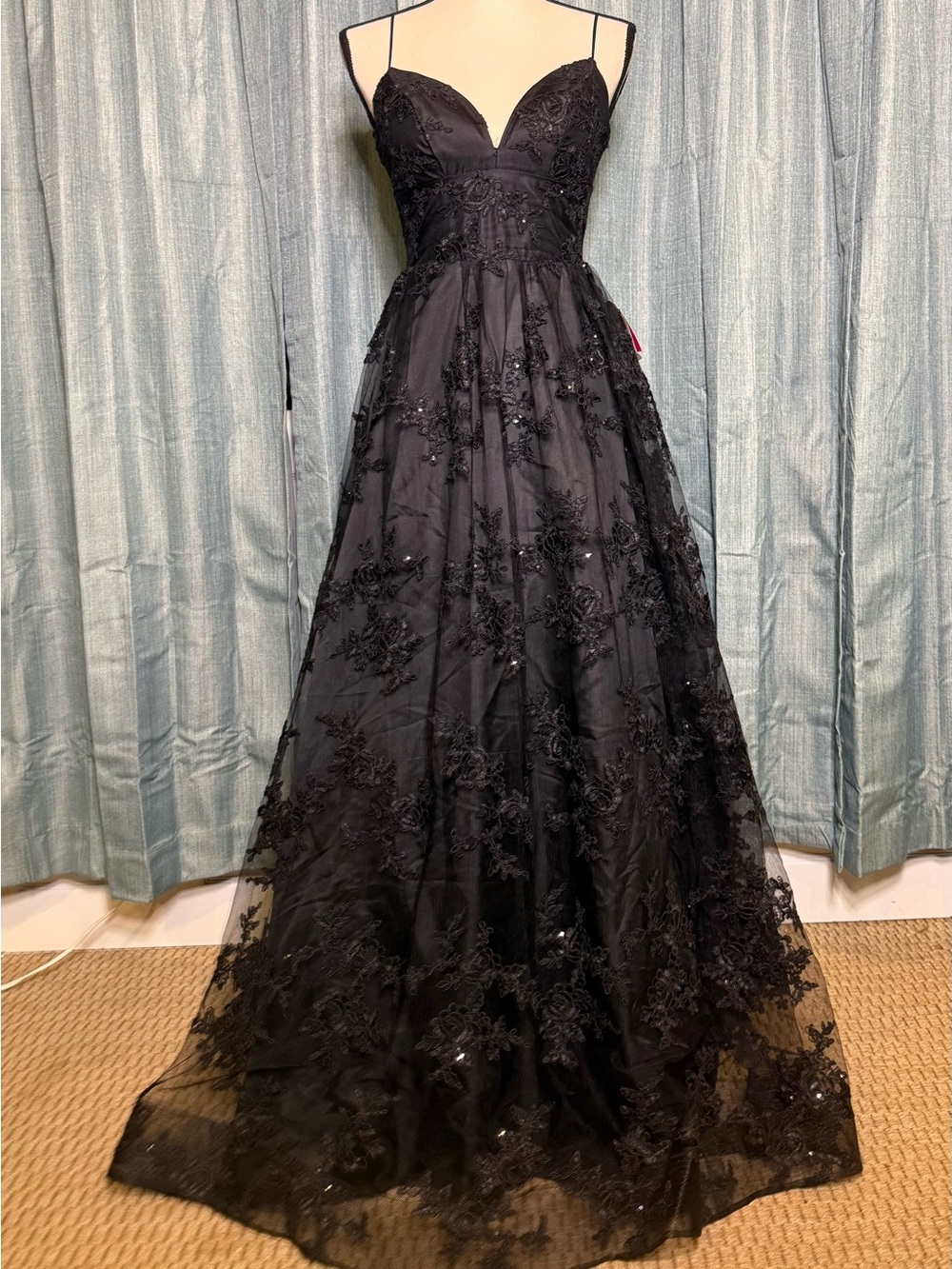 B Darlin Black Lace Sweetheart A-Line Prom Dress